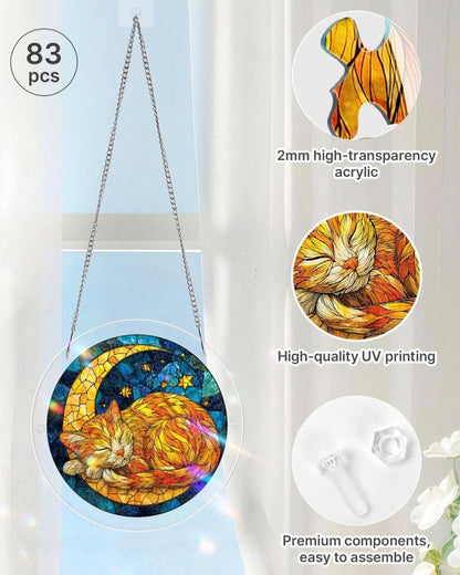 Acrylic Jigsaw Puzzle Suncatcher - Starry Moon Cat