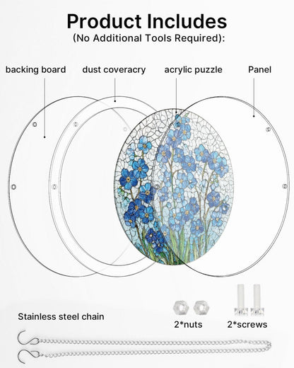 Acrylic Jigsaw Puzzle Suncatcher - Azure Bloom Whisper